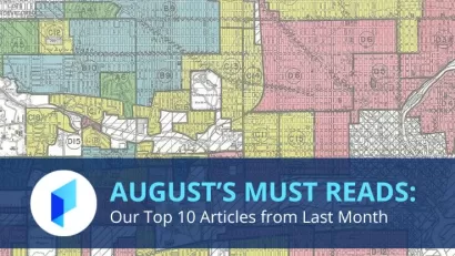August's Must-Reads laid over a close-up image of a radlining map.